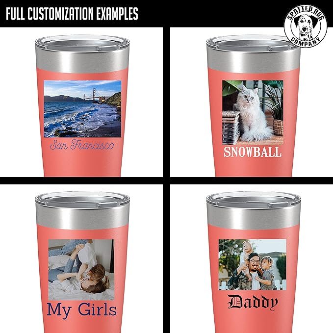 Personalized 20oz (17 Colors) Photo Picture Printed Insulated Stainless Steel Powder Coated Tumbler with Lid ??Customized Mom Mother's Day Gift Gift for Men, Custom Mum Women Dad Men (Coral)