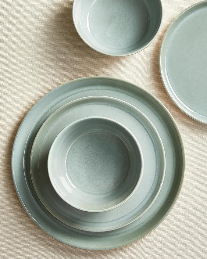 Dinnerware Sets for 8, Ceramic Plates and Bowls Set, Modern Artisan Dish Set, Microwave & Dishwasher Safe Dishware Set, Chip & Scratch Resistant Dinner Sets, Gradient Green