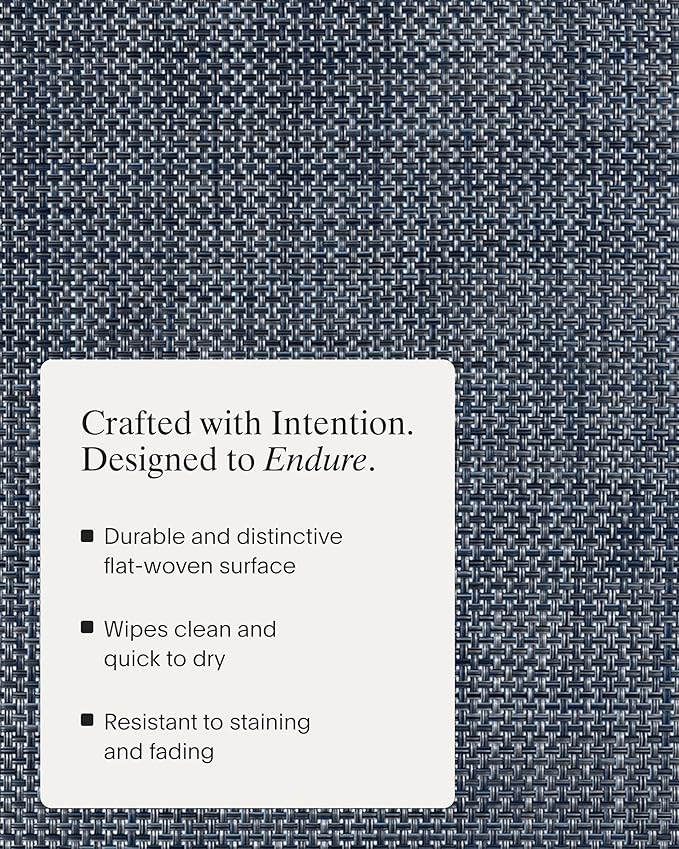 Chilewich Basketweave Placemats in Denim - Set of 4 - Easy Care Woven Tabletop Textiles - Indoor/Outdoor - 15" Round