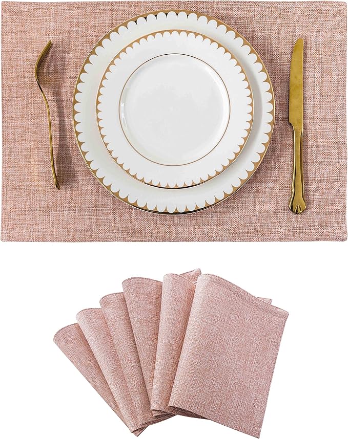 Home Brilliant Placemats Set of 6 Pink Apricot Table Place Mats for Women Wedding Valentines Decoration Blush Placemats Washable Place Mats for Dining Kitchen Restaurant Table, Pink