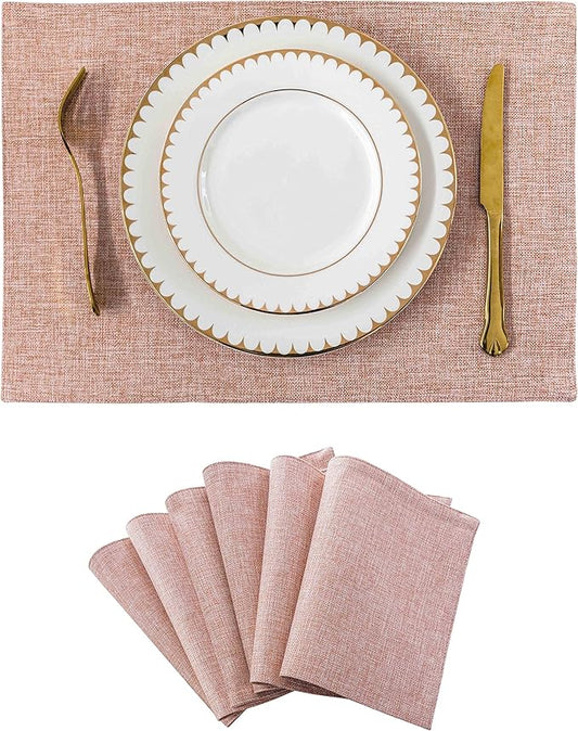 Home Brilliant Placemats Set of 6 Pink Apricot Table Place Mats for Women Wedding Valentines Decoration Blush Placemats Washable Place Mats for Dining Kitchen Restaurant Table, Pink