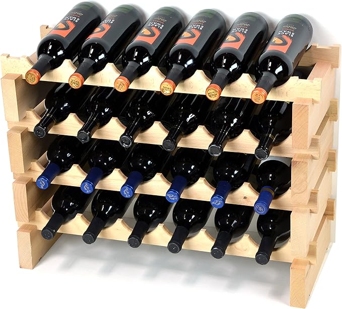 Wine Rack Wood -24 Bottles Modular Hardwood Wine Racks (6 bottles x 4 shelves)