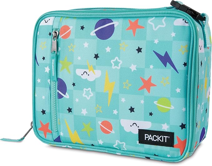 PackIt짰 Freezable Classic Lunch Box, Happy Clouds, Built with EcoFreeze짰 Technology, Fully Freezable, Collapsible, Reusable, With Zip Front Pocket and Buckle Handle, Designed for Fresh Lunch On the Go