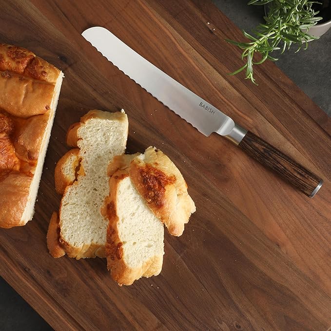 Babish 8-Inch Bread Knife ??High-Carbon 1.4116 German Steel Serrated Knife with Dark Pakka Wood Handle, Full-Tang Razor Sharp Kitchen Knife for Slicing Bread, Crusting & Artisan Loaves