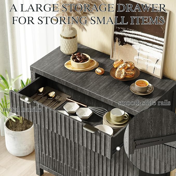 FLOWBACK Fluted Sideboard Buffet Storage Cabinet - 3 Pieces Small Modular Modern Coffee Bar Cabinet with Storage, Media Console Credenza Cabinet for Kitchen, Coffee Bar, Pantry, Living Room