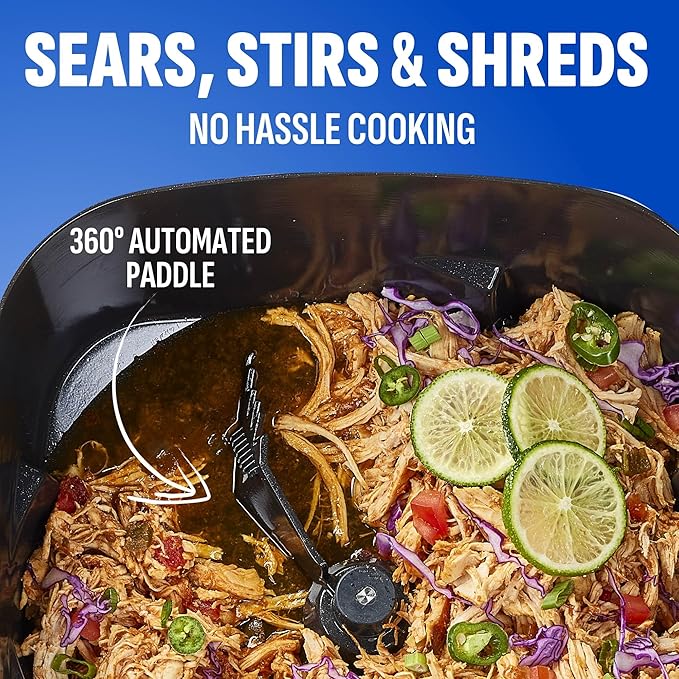 STIRMAX??Midnight Blue 7.5 Quart Digital Multi-Cooker with Automatic Paddle to Stir and Shred, 9 in 1 programmable presets to Saut챕, Sear, and Brown Food Before Simmering