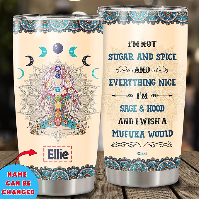 WAZONE Personalized Yoga Hippie Tumbler Cup With Lid Im Not Sugar Spice Customized Name 20oz 30oz Insulated Stainless Steel Travel Mug Mothers Day Birthday Christmas Gifts For Women Girls
