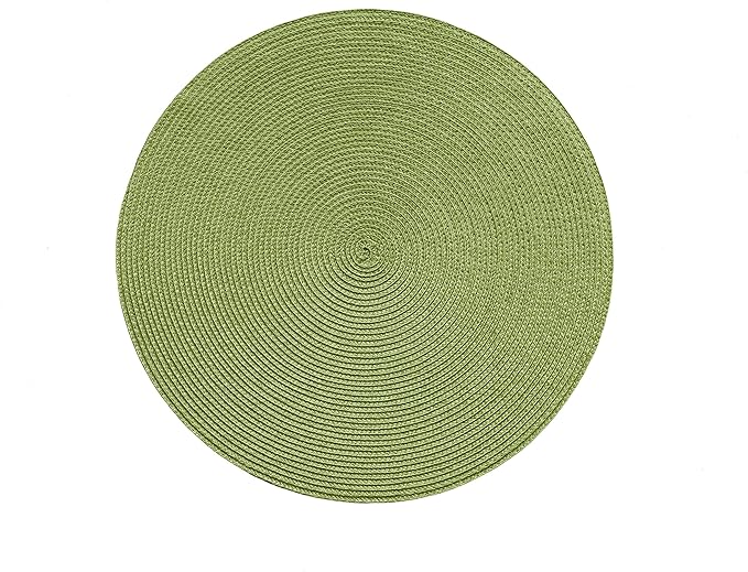 HODJOY Placemats Set of 6, Round Placemats for Dining Tables, Washable Woven Placemats for Christmas 15 inch (Pea Green)
