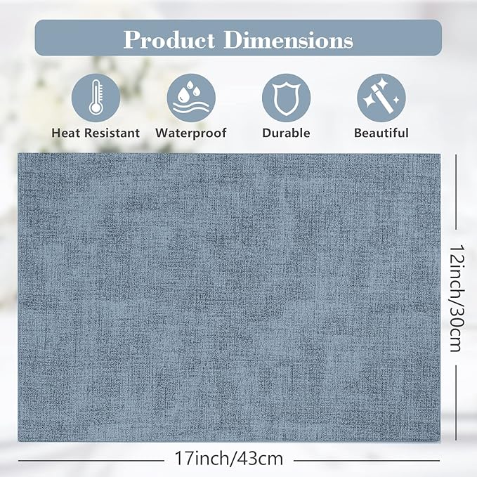 JUCCWARM Faux Leather Placemats Set of 6,Heat Resistant Placemats for Dining Table, Easy Clean Non-Slip Place Mats, Waterproof Stain Resistant Wipeable Washable PU Table Mats, (Blue)