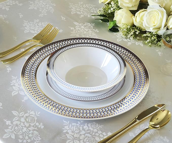 " OCCASIONS " 40 Piece Chargers pack Wedding Party 12'' Disposable Plastic Charger Plates/Chargers (Odissey Blue & Gold)