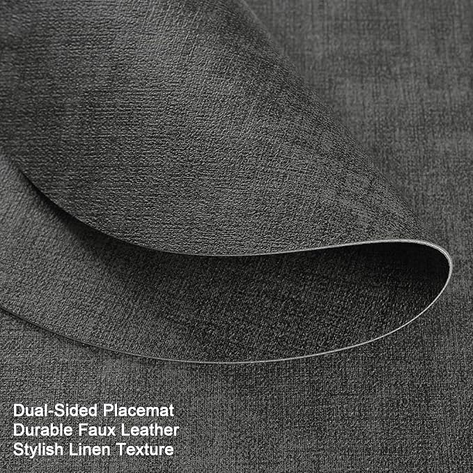 Myir JUN Round Placemats, Dual Sided Faux Leather Place Mats Set of 4 Indoor/Outdoor Non-Slip Washable Table Mats (Gray, Set of 4)