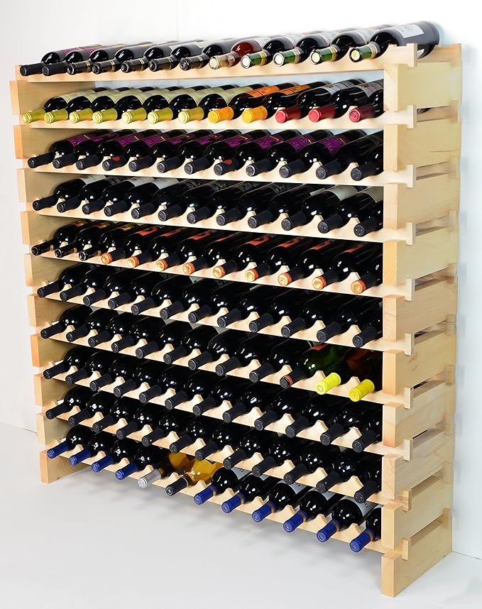 Modular Wine Rack Beechwood 48-144 Bottle Capacity 12 Bottles Across up to 12 Rows Newest Improved Model (120 Bottles - 10 Rows)