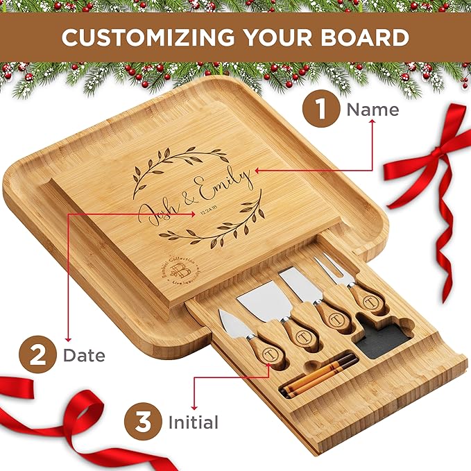Personalized Charcuterie Board - Custom Engraved Bamboo Cheese Board Set for Couples, House Warming Gifts New Home, Wedding, Bridal Shower, Birthday Gifts for Women, Anniversary, New Year Gift