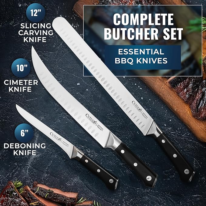 Cutluxe Butcher Knife Set ??BBQ Brisket, Breaking & Boning Knife ??Slicing Carving Knife Set for Meat Cutting, Ultra Sharp German Steel, Full Tang, Ergonomic Handles, Grilling Gifts for Men