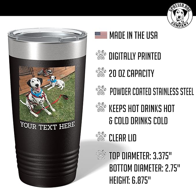 Personalized 20oz (17 Colors) Photo Picture Printed Insulated Stainless Steel Powder Coated Tumbler with Lid ??Customized Mother's Day Gift Gift for Him Men, Custom Coach Gifts Team Mom Dad (Black)