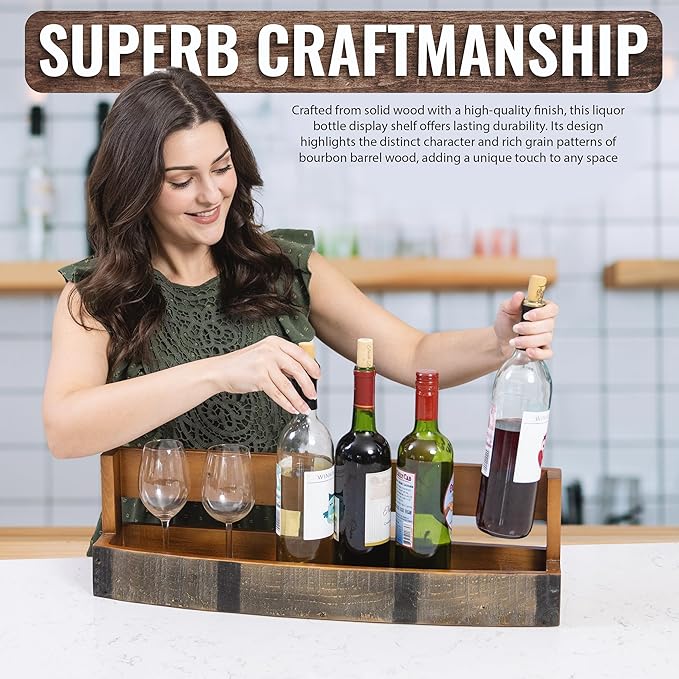 RELODECOR Liquor Bottle Display Shelf ??Bar Shelf for Whiskey, Wine & Bourbon ??Rustic Wall-Mounted Wooden Shelves, Countertop Rack, Stylish & Space-Saving Small Liquor Cabinet for Enthusiasts