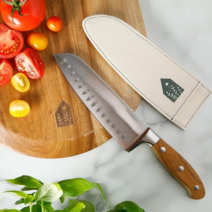 Bloomhouse - Two Time Oprah's Favorite Things Winner - 7-Inch Santoku Knife ??German Stainless Steel Blade with Forged Italian Olive Wood Handle, Full Tang Kitchen Knife for Slicing Dicing & Mincing