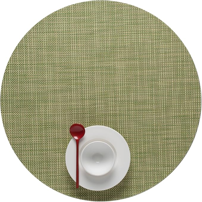 Chilewich Mini Basketweave Placemats in Dill - Set of 4 - Easy Care Woven Tabletop Textiles - Indoor/Outdoor - 15" Round