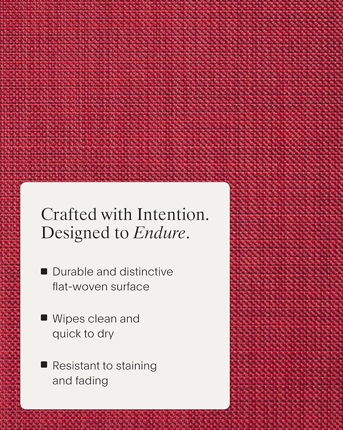 Chilewich Mini Basketweave Placemats in Scarlet- Set of 4 - Easy Care Woven Tabletop Textiles - Indoor/Outdoor - 15" Round