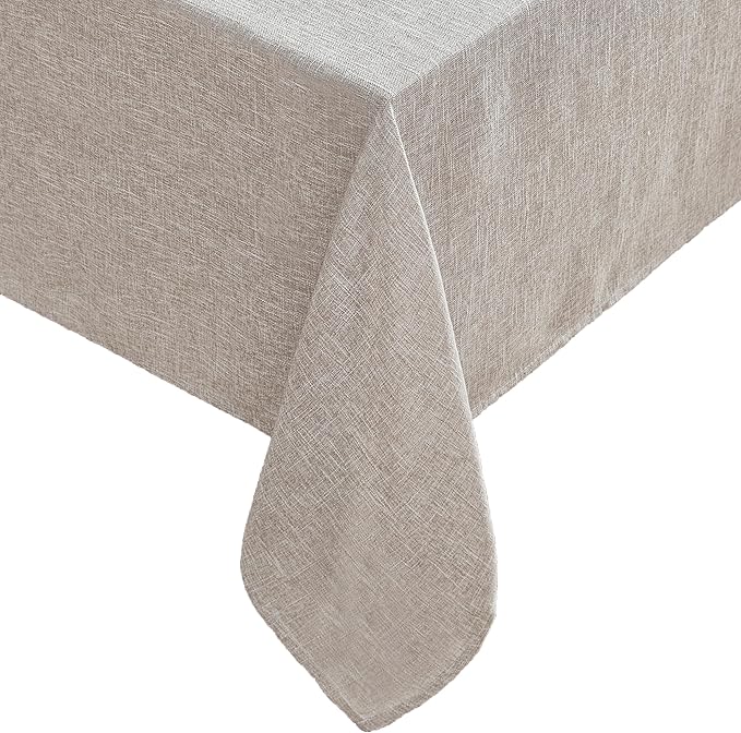 Laura Ashley Harper Luxuriously Smooth Fabric Tablecloth for Formal or Casual Dining, Holiday, Banquet, Wedding or Party, 60" x 144", Taupe