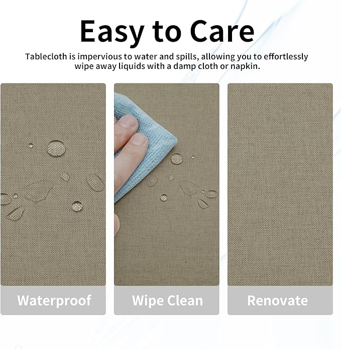 Easy-Going Faux Linen Waterproof Spill-Proof Tablecloth Stain Resistant Round Table Cloth Wrinkle Free Decorative Fabric for Kitchen, Dining, Party, Weddings, Restaurants (60 in-Round, Khaki)