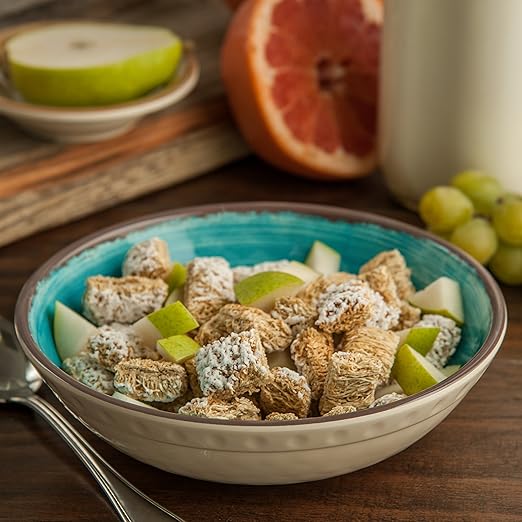 Carlisle FoodService Products Mingle Reusable Plastic Bowl Cereal Bowl with Pottery Style for Home and Restaurant, Melamine, 32 Ounces, Aqua, (Pack of 12)
