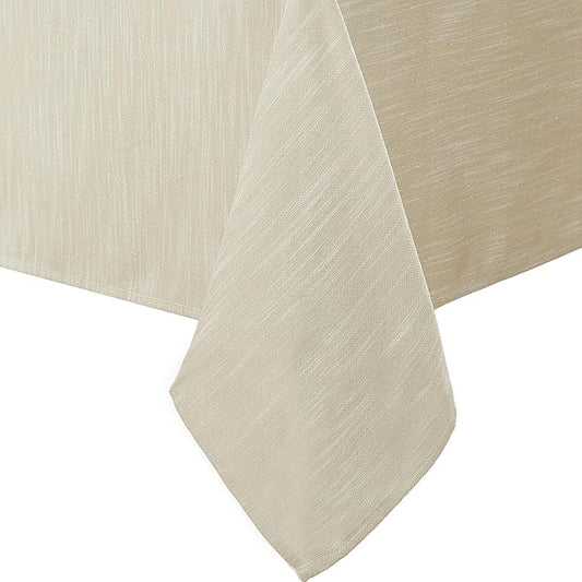 Laura Ashley Arabesque Luxurious Shimmery Fabric Tablecloth for Formal Dining, Holiday, Wedding or Party, 60" x 120", Gold