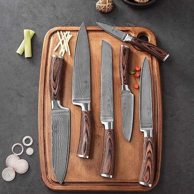 Wakoli EDIB 6-Piece Damascus Knife Set ??Professional Chef Knives Set with VG10 Core Blades, 67-Layer Damascus Steel and Ergonomic Pakkawood Handles ??Premium Kitchen Knives in Elegant Gift Box