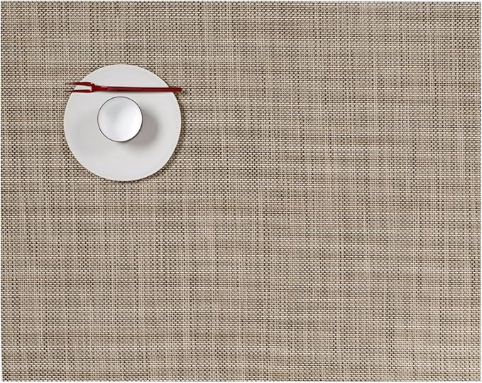 Chilewich Mini Basketweave Placemats in Linen - Set of 4 - Easy Care Woven Tabletop Textiles - Indoor/Outdoor - 19" x 14" Rectangle