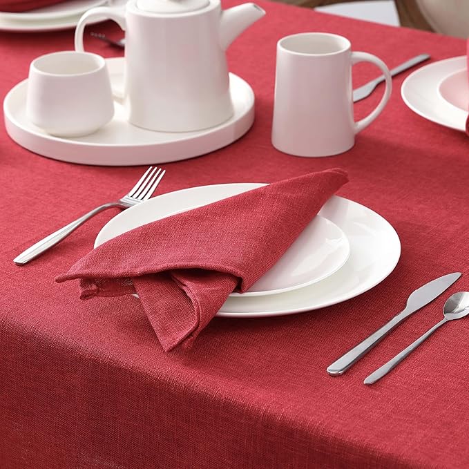 Laura Ashley Harper Luxuriously Smooth Fabric Tablecloth for Formal or Casual Dining, Holiday, Banquet, Wedding or Party, 60" x 84", Red