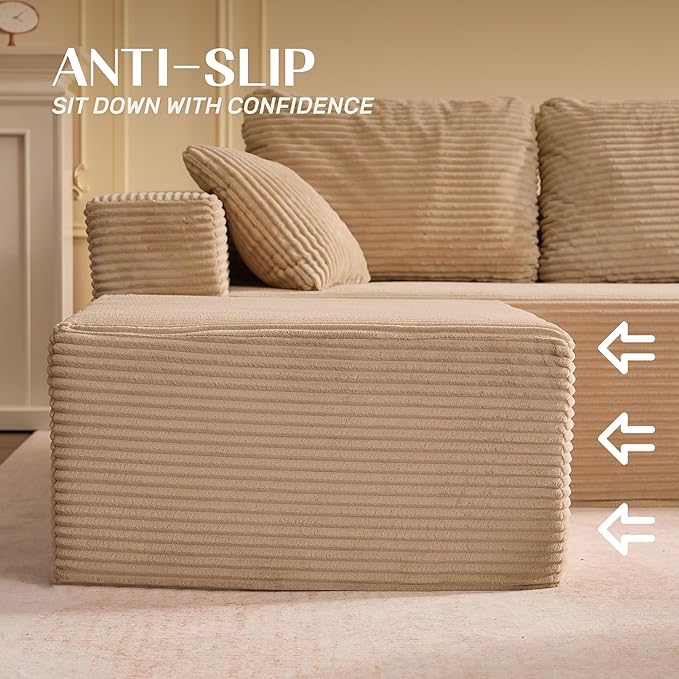138" Modular Sofa Memory Foam Sectional Couches for Living Room, Sleeper Sofa Bed, Corduroy, Camel