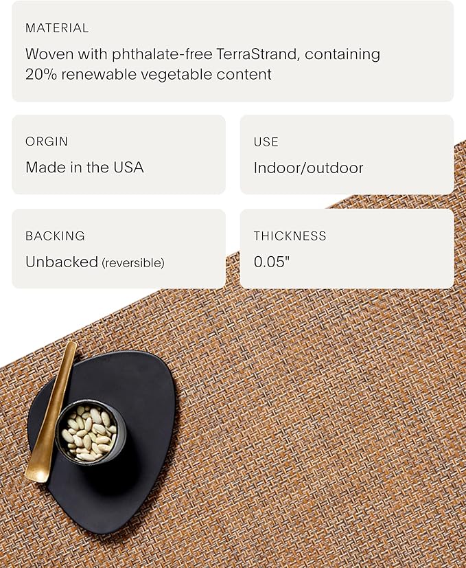 Chilewich Basketweave Placemats in Teak - Set of 4 - Easy Care Woven Tabletop Textiles - Indoor/Outdoor - 15" Round