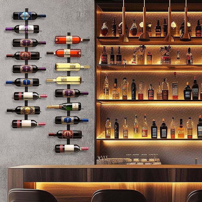 Wall Mounted Wine Rack: 9 Bottle Metal Wine Holder - Wall Wine Storage Organizer Shelf