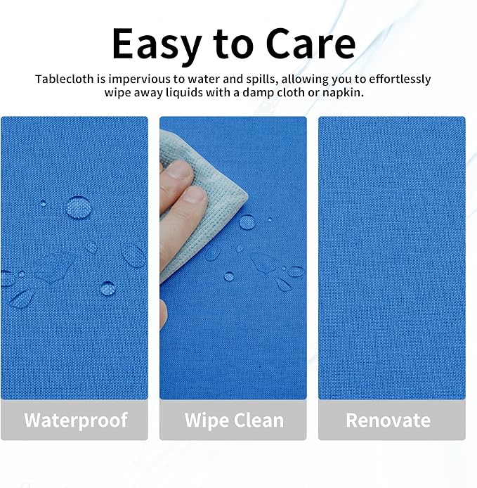 Easy-Going Faux Linen Waterproof Spill-Proof Tablecloth Stain Resistant Round Table Cloth Wrinkle Free Decorative Fabric for Kitchen, Dining, Party, Weddings, Restaurants (60 in-Round, Royal Blue)