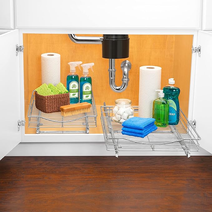 LYNK PROFESSIONAL짰 Pull Out Cabinet Organizer, 14" x 18" Slide Out Drawers for Kitchen Cabinets - Sliding Pull-Out Pantry Shelves ??Home Shelf Organizers - Lifetime Ltd. Warranty, Chrome