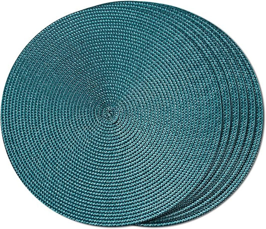 FunWheat Round Braided Placemats Set of 6 Place Mats for Dining Tables Woven Washable Non-Slip Table mats Small 13 inch(S Teal, 6pcs)