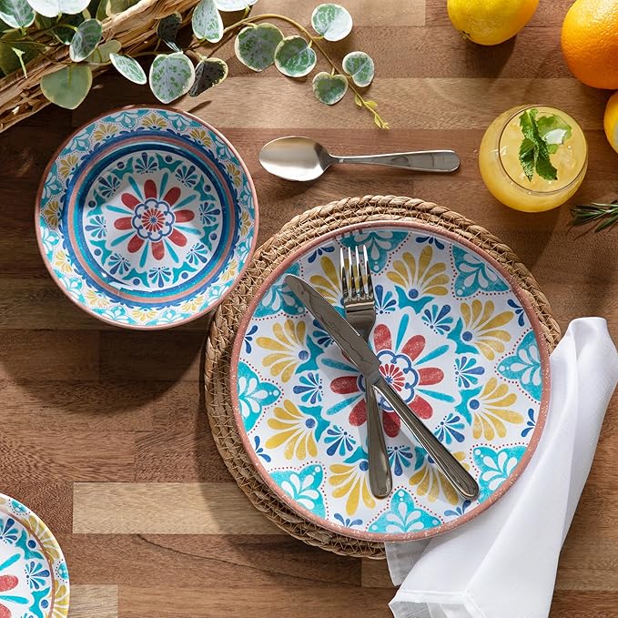 Larder & Vine 12-Piece Melamine Dinnerware Set: Durable, Lightweight, Break-Resistant Plates & Bowls ??Stylish, Non-Toxic, Dishwasher Safe ??Ideal for Everyday Use, Indoor & Outdoor Dining ??Southwest