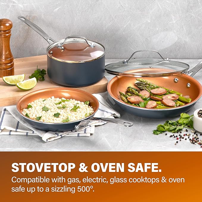 Gotham Steel 10 Piece Pots and Pans Set with Ultra Nonstick Diamond Surface, Includes Frying Pans, Stock Pots, Saucepans & More, Stay Cool Handles, Oven Metal Utensil & Dishwasher Safe, 100% PFOA Free