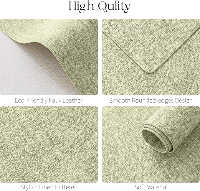 MOSAYT Faux Leather Placemats Set of 8, Heat Resistant Vinyl Place Mats with Coasters, Wipeable Washable Waterproof Oil Proof Table Mats for Kitchen Dining Indoor Outdoor, 12" x 17", Sage Green