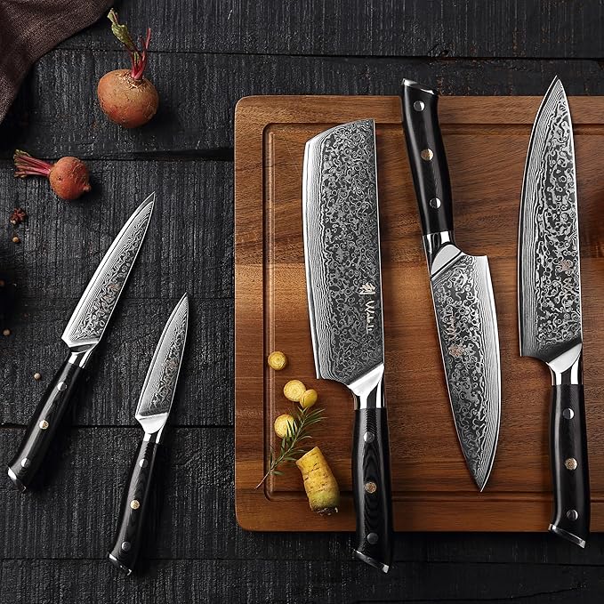 Wakoli Elite Cuisine Knife Block Set ??5-Piece Professional Damascus Kitchen Knife Set with Magnetic Block, G10 Handles & VG10 Core in Elegant Gift Box
