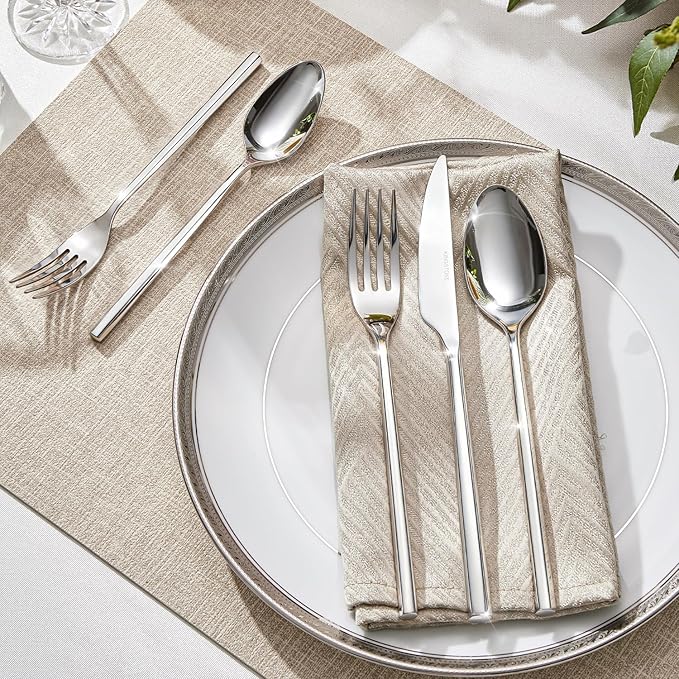 KINGSTONE 40-Piece Silverware Set, 18/10 Stainless Steel Flatware Cutlery Set with Hexagon Handle, for Hotel, Home, Party, Wedding Gift, Mirror Polish and Dishwasher Safe