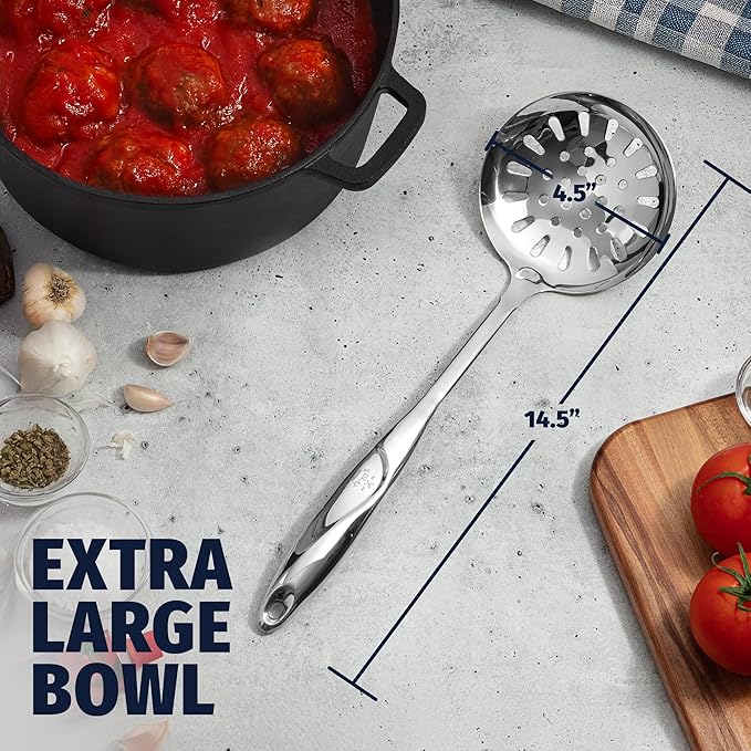 Zulay Kitchen Stainless Steel Slotted Spoon - 14.5??Large Skimmer Frying Spoon for Draining & Serving - Heat-Resistant, Rust-Proof & Dishwasher Safe Kitchen Utensil for Everyday Use