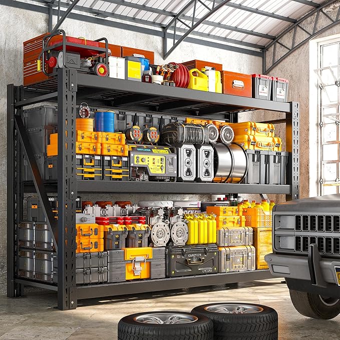 Bepatio 8250LBS Garage Shelving Heavy Duty Storage Shelves Industrial Metal Shelving Adjustable 3-Tier Shelves for Garage, Warehouse Basement Storage Room 24" D 횞 60" W 횞 66" H
