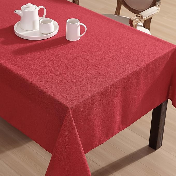 Laura Ashley Harper Luxuriously Smooth Fabric Tablecloth for Formal or Casual Dining, Holiday, Banquet, Wedding or Party, 60" x 84", Red