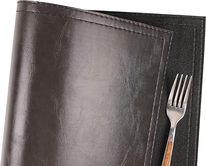 Jovono Waterproof PU Placemats, Faux Leather Dining Table Mat, Set of 8, Easy to Wipe Off Scrub Vinyl Mat, Heat & Stain Resistant for Office Conference Table, Home D챕cor Grey