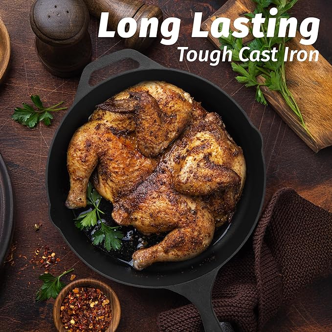Zulay Kitchen Pre-Seasoned Cast Iron Skillet ??12.5 Inch Heavy Duty Frying Pan for Indoor & Outdoor Cooking ??Oven, Stovetop, Induction, Grill & Campfire Safe