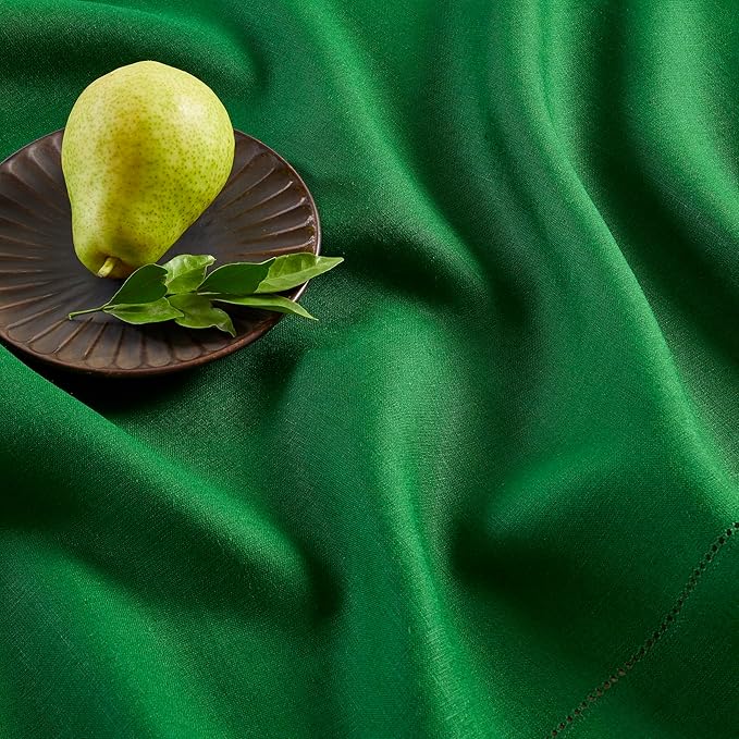 Solino Home Garden Green Linen Tablecloth 60 x 108 Inch - 100% Pure Linen Hemstitch Table Cloth for Rectangle Tables - Classic Hemstitch, Washable Tablecloth for Winter, St Patricks Day, Easter