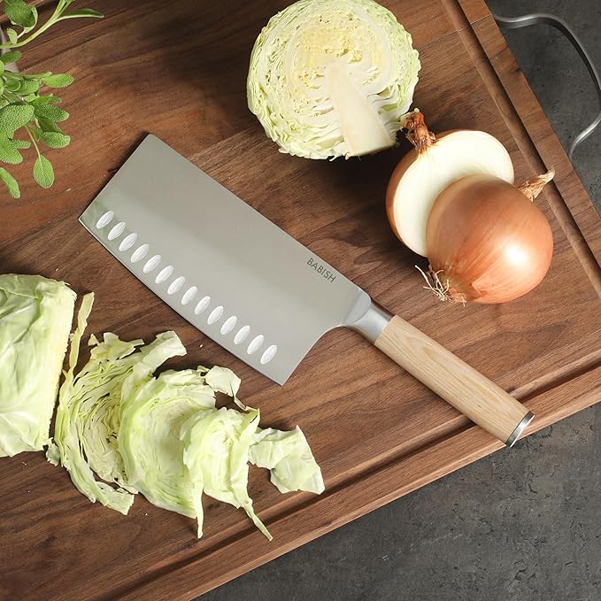 Babish 6.5-Inch Forged Cleaver Knife with Light Pakka Wood Handle ??High-Carbon 1.4116 German Steel Full Tang Kitchen Knife for Heavy-Duty Chopping and Slicing