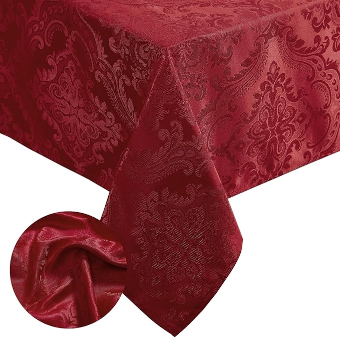 Elrene Home Fashions Caiden Elegance Damask Waterproof, Stain & Wrinkle Resistant Fabric Tablecloth, 60" x 120" Oblong/Rectangle, Red