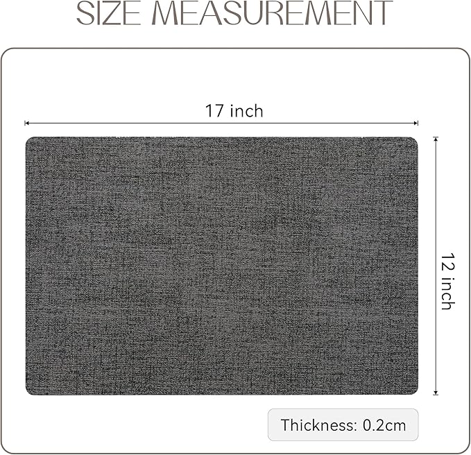 Romanstile Vinyl Placemats Set of 6-12 X 17 Inch - Heat Resistant Place Mats 100% Waterproof Oilproof Wipeable Reversible Faux Leather Table Mats for Kitchen, Dining, Party, Outdoor, Dark Grey